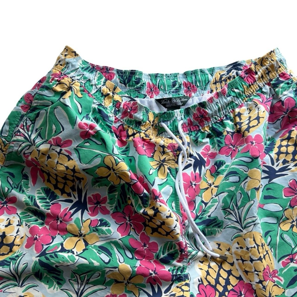 XL Men's Brooks Brothers Logo Swim Shorts Country Club Tropical Pockets With Bag